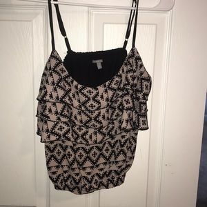 Spaghetti strap print ruffled tank top/blouse